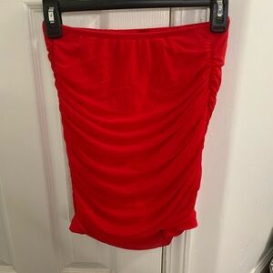SHEIN Vibrant Red Ruched Pencil Skirt